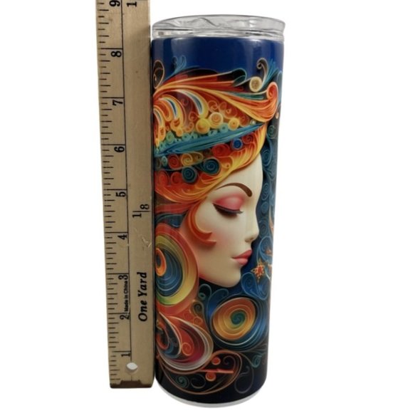 Skinny Tumbler 20oz Pretty Lady 3D Whimsical Colorful Quilling Stainless-Steel - Picture 8 of 8